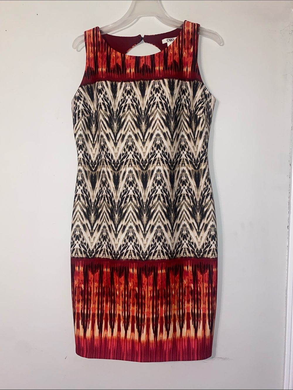 Cato Black, Cream & Red Patterned Sleeveless Sheath Dress